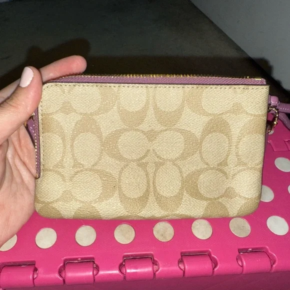 Coach Beige and Pink Signature Wristlet - Picture 3 of 4